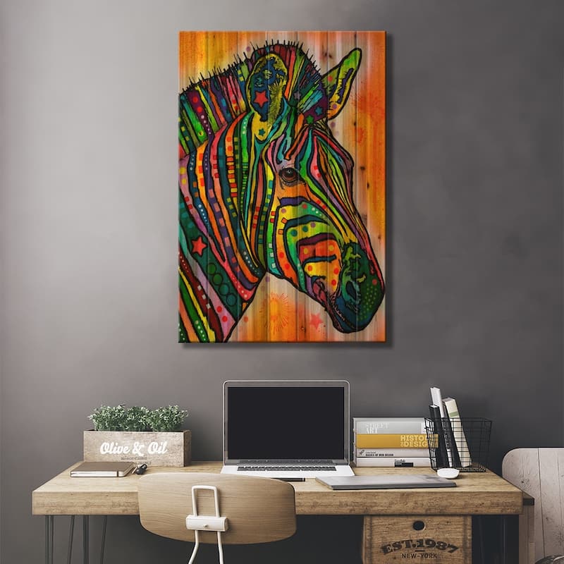 Zebra Print On Wood by Dean Russo - Multi-Color