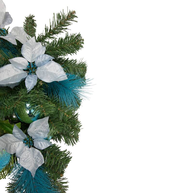 22" Peacock Feather Poinsettia Artificial Christmas Teardrop Swag