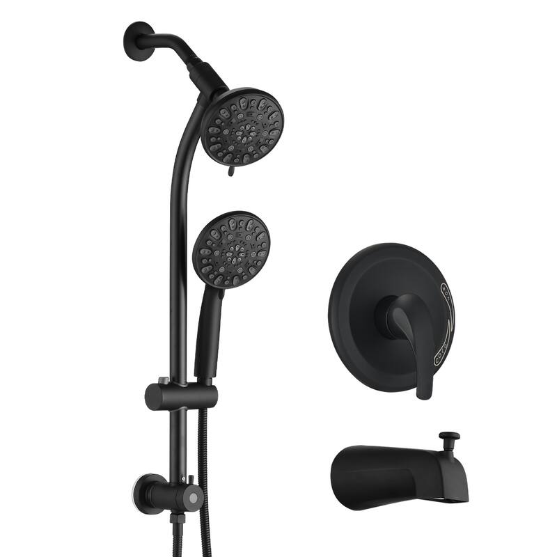 Proox 7-Sprayer Dual Head Shower Faucet Drill-Free slide bar combo Bathtub Spout Included Valve - 5 - Matte Black