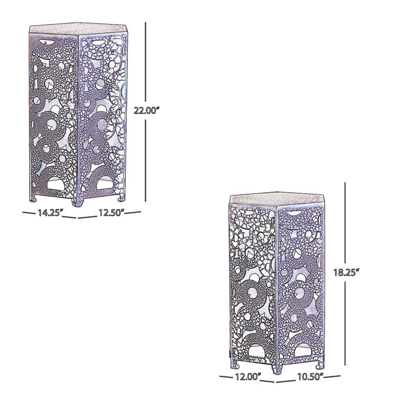 Silva Accent Table Set of 2, Hexagonal Top, Cut Pattern, Orange Iron