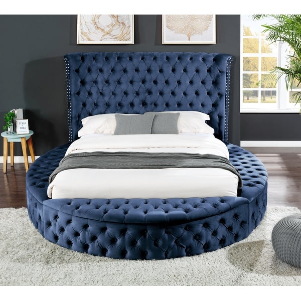slide 2 of 23, Hazel Modern Style Queen/King Bed with USB Charger & Made with Wood Blue - Queen