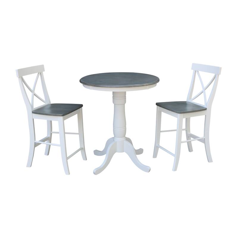 30" Round Pedestal Gathering Height Table With X-Back Counter Height Stools
