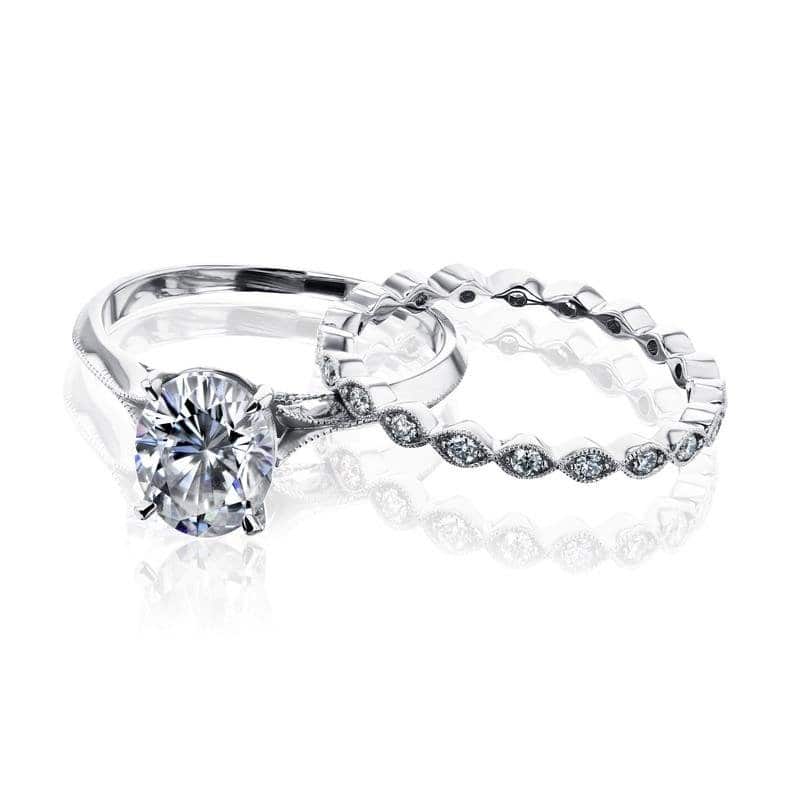 Annello by Kobelli 14K Gold 2ct Oval Moissanite Cathedral Bridal Set (HI/VS, GH/I)