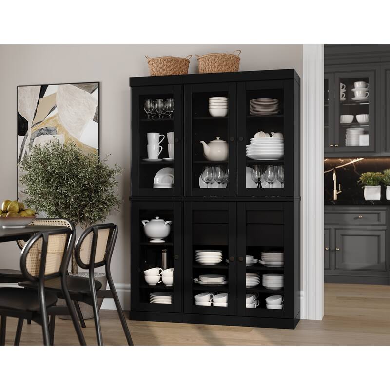 Palace Imports 100% Solid Wood 48.5" Pantry China Cabinet with Clear Glass Doors, 2-Drawers and Adjustable Shelves - Black