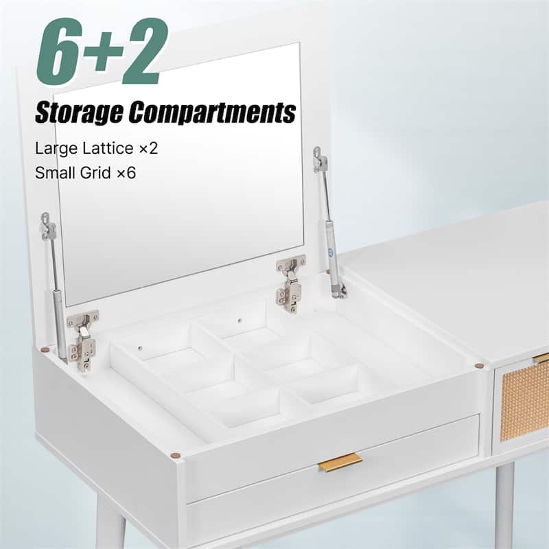 43.3" Classic Wood Makeup Vanity Set with Flip-top Mirror and Stool