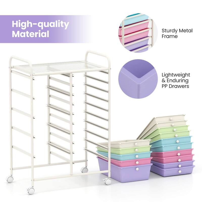 Costway 15 Drawer Rolling Storage Cart Tools Scrapbook Paper Office - See Details