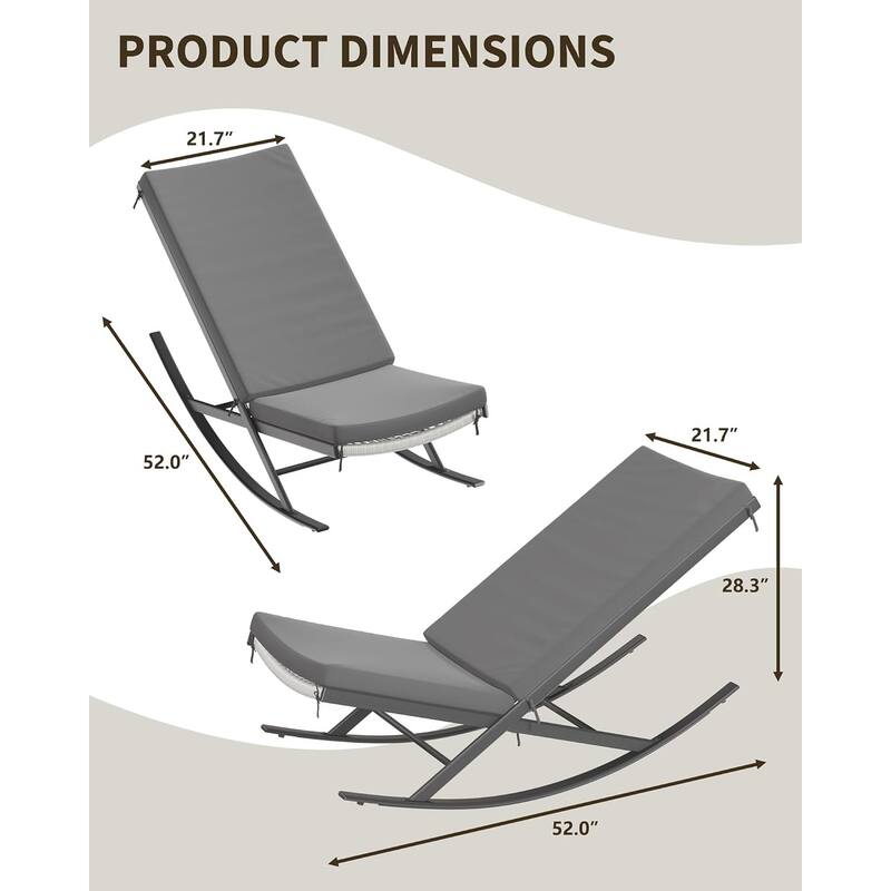 2-Piece Outdoor Rocking Chairs with Thick Cushion and Iron Frame