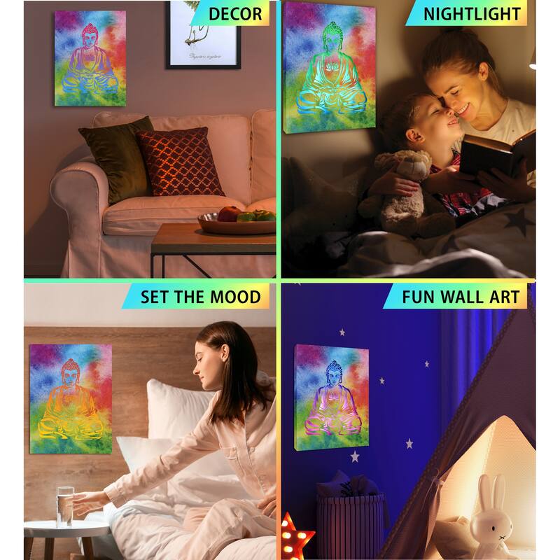 CoTa Global Buddha Light Up LED Wall Art - Changing Color LED Light Up - 15.75Lx11.9Wx1H inches