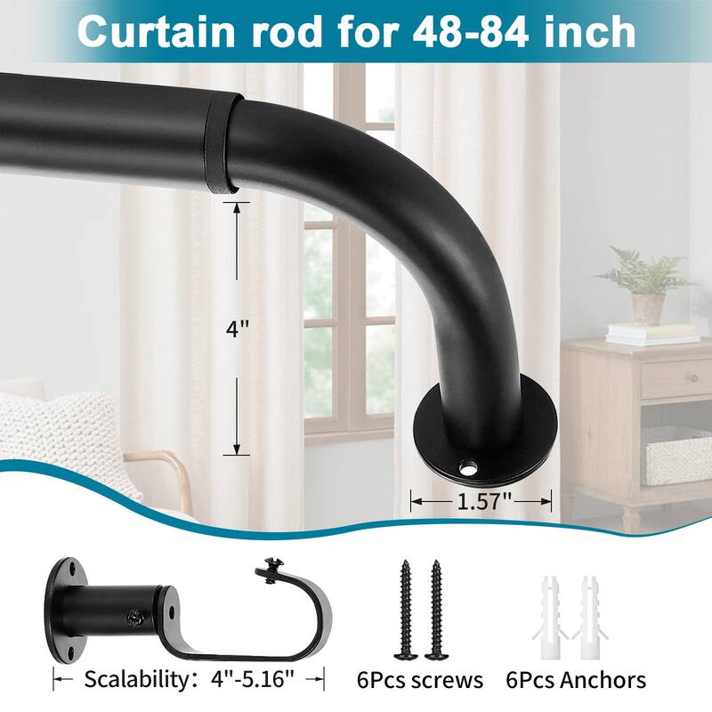 Meriville 1-Inch Diameter Wrap Around Blackout Curtain Rod, Round Base