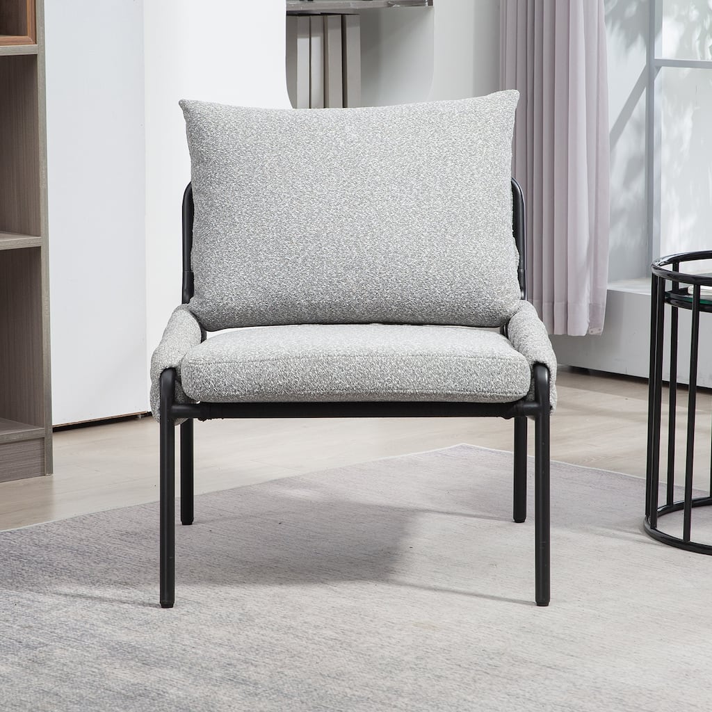 Comfortable Accent Chair Side Chair with Metal Frame, Padded Lounge Chair Grey Dining Chair Dressing Chair