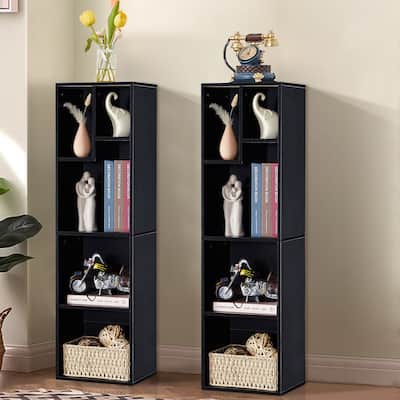 5 Tier Bookshelf, Set of 2 Tall Bookcase Shelf Storage Organizer, Modern Book Shelf for Bedroom, Living Room and Home Office
