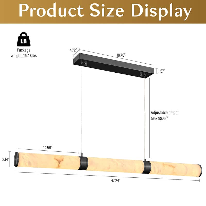 KAYLA L47.2in Alabaster Chandelier,Brass LED Chandeliers - 47.2in