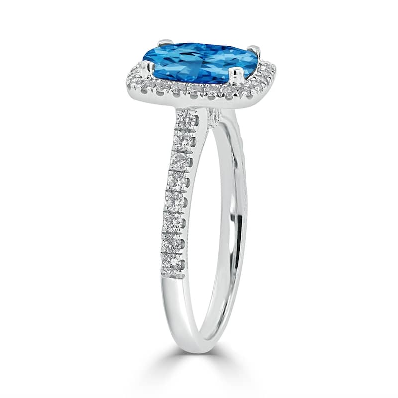 Auriya 1 7/8ct Cushion-cut Swiss Blue Topaz and Halo Diamond Engagement Ring 3/8ctw 14k Gold