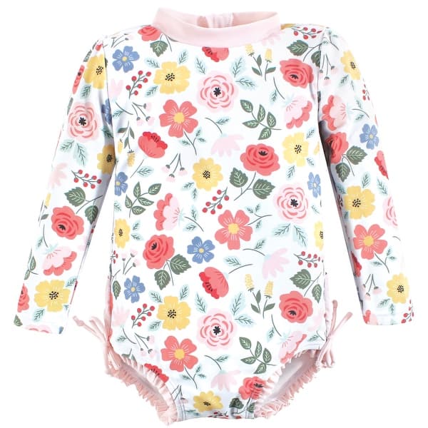 slide 1 of 1, Hudson Baby Girls Rashguard Toddler Swimsuit, Modern Botanical 2T - Modern Botanical Toddler