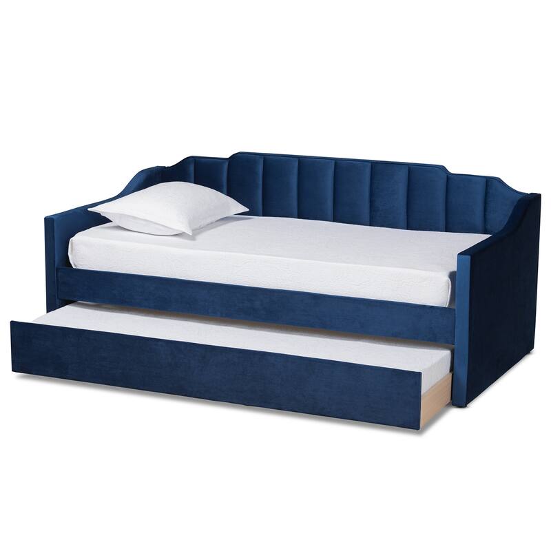 Lennon Modern and Contemporary Velvet Fabric Daybed with Trundle