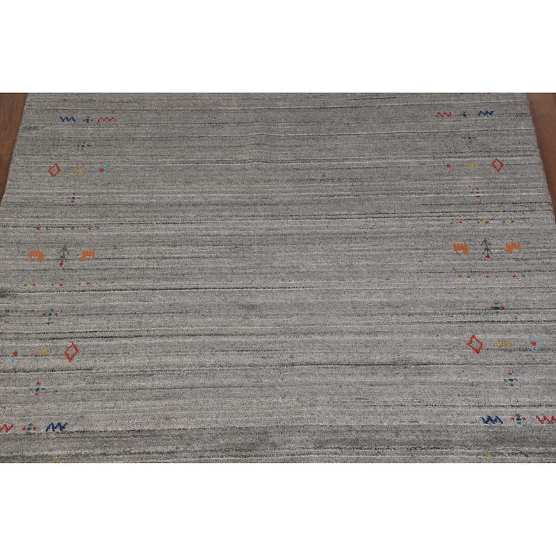 Hand Knotted Oriental 100% Wool Carpet Tribal Tribal Greys & Charcoal Gabbeh Area Rug - 8' 1'' X 5' 0''