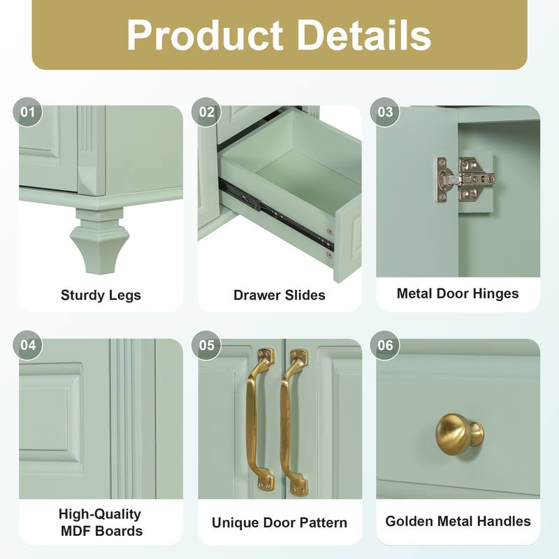 Roomfitters 36" Bathroom Vanity with Sink, Solid Wood Frame, Flip Drawer, 3 Drawers & 2 Doors