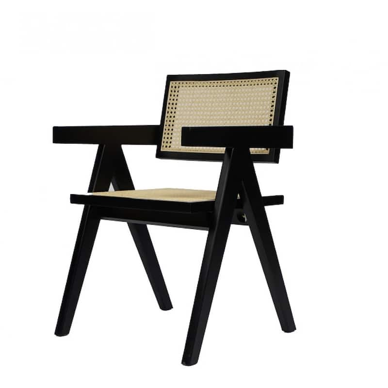Modern Rattan Dining Armchair with Solid Wood Legs and Open Back for Dining Room or Living Room - 21"L x 22"W x 31"H