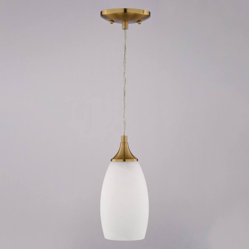 VAXCEL Milano 1-Light 4.75 in. Wide Bell Mini Pendant, White Alabaster Glass Shade, Adj Height Hanging Ceiling Fixture
