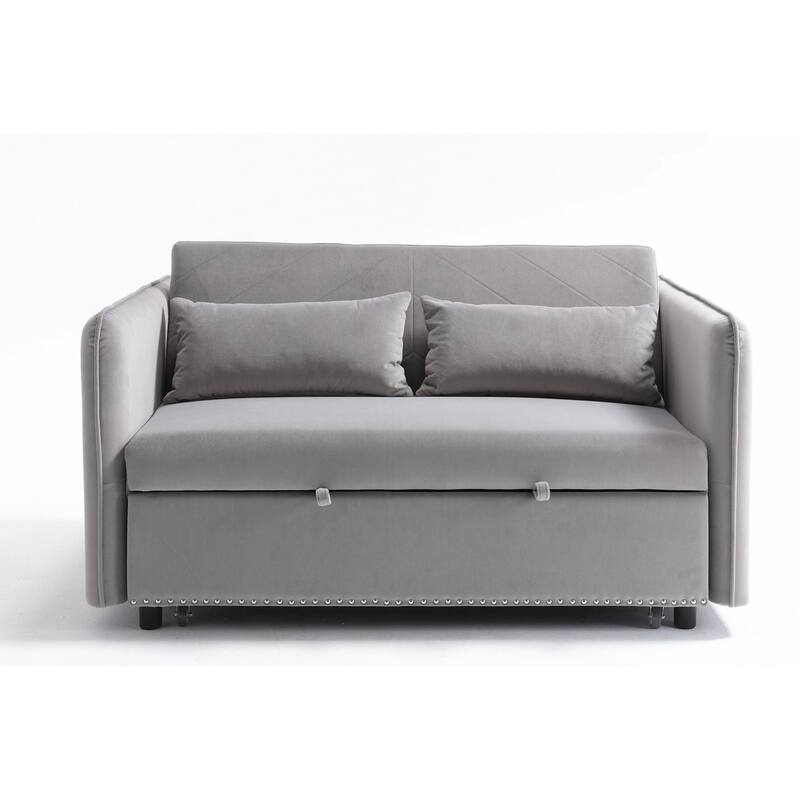 55" Velvet Small Loveseat Lounge Couches with 2 Pillows and Reclining Backrest - 2 Seat