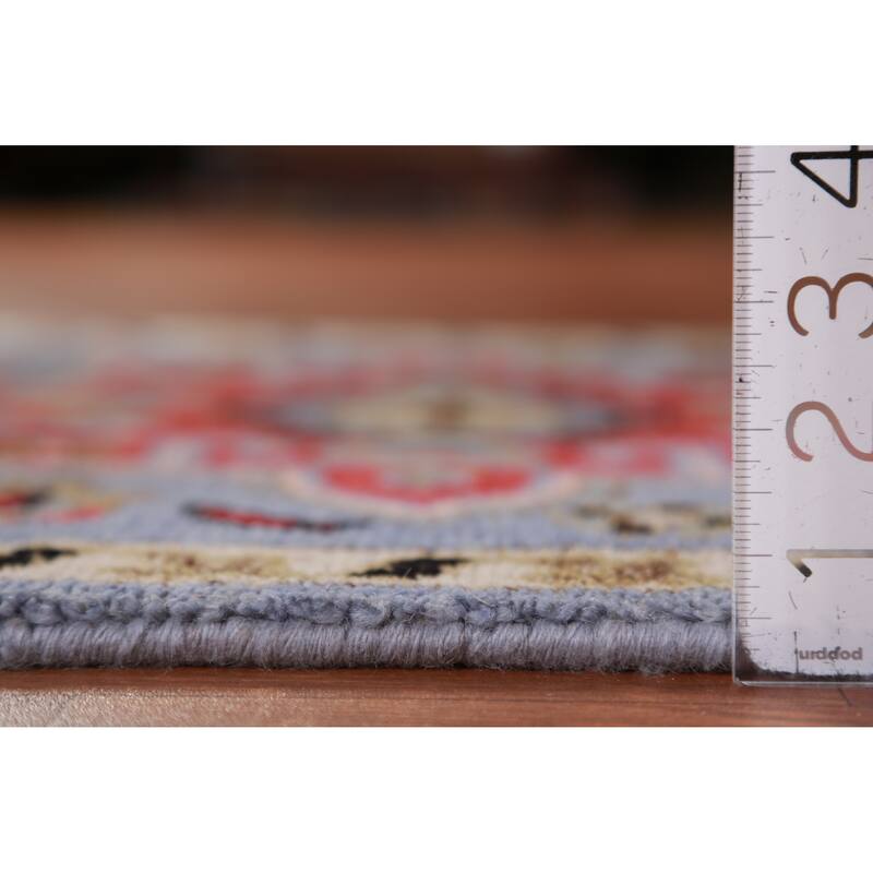 Hand Knotted Oriental 100% Wool Carpet Traditional Geometric Navy Blue & Blues Heriz (serapi) Runner Rug - 7' 6'' X 2' 7''
