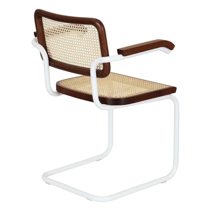 Breuer Chair Company Marcel Breuer Cesca Cane Cantilever Armchair Arm Chair w/ White Steel Frame (Various Wood & Cane Colors)