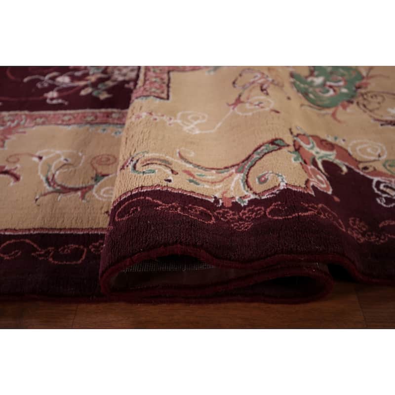 Victorian Style Burgundy Tabriz Area Rug Machine Made Carpet - 9'9" x 12'9"