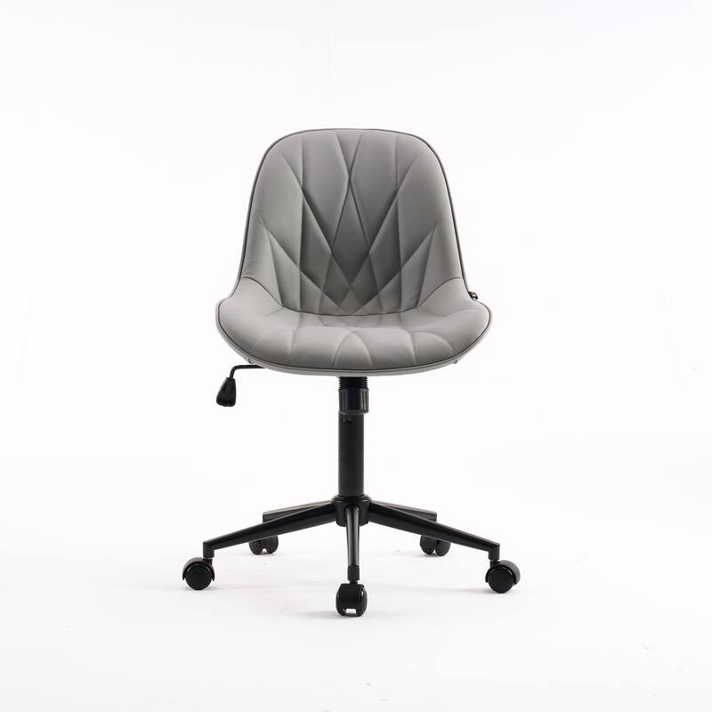 Armless Swivel Office Chair, Faux Leather Task Chairs with Wheels