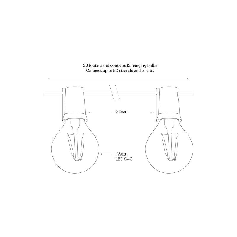 Brightech Ambience Pro 12-Light 26 Ft White Indoor/Outdoor Plug-In NonHanging LED 1-Watt G40 2700K Soft White Bulb String Lights