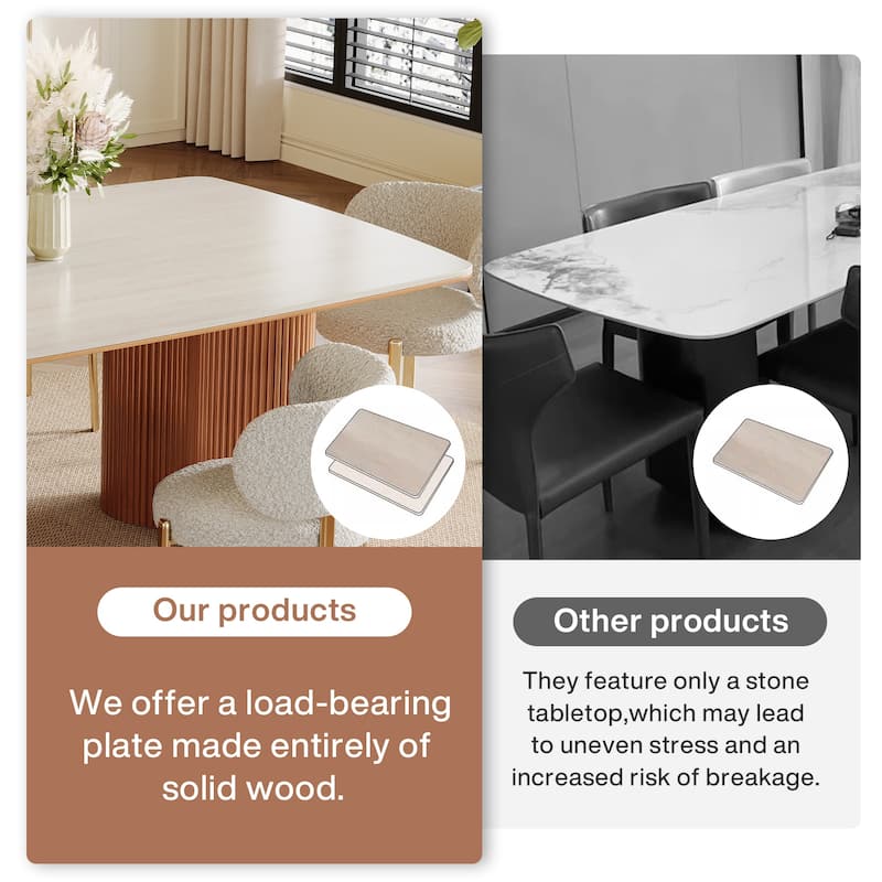 78.7" Rectangle Dining Table, Luxury Sintered Stone Kitchen Table with Solid Wood Legs
