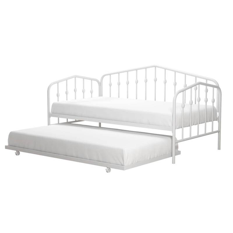 Twin size Modern Industrial Black Metal Daybed with Trundle Bed Frame - White