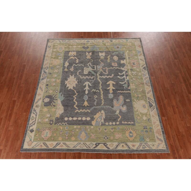 Hand Knotted Oriental 100% Wool Carpet Transitional All-Over Greys & Charcoal Oushak Area Rug - 9' 10'' X 8' 1''