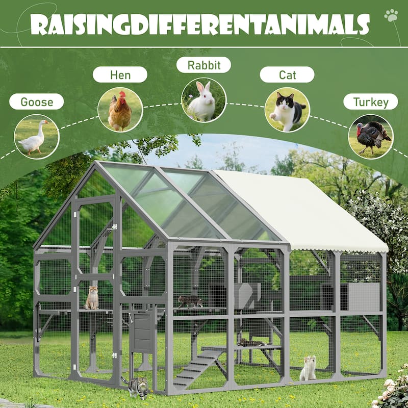 Anmytek Large Outdoor Cat Enclosure Wooden House with 7 Platforms