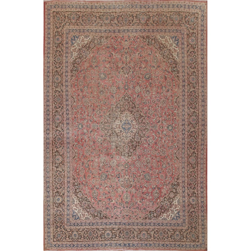 Distressed Mashad Persian Vintage Area Rug Hand-knotted Wool Carpet - 9'9" x 12'7"