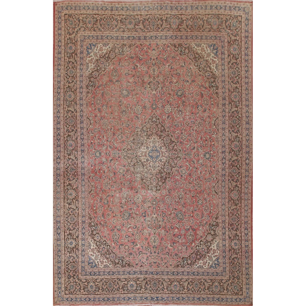 Distressed Mashad Persian Vintage Area Rug Hand-knotted Wool Carpet - 9'9" x 12'7"