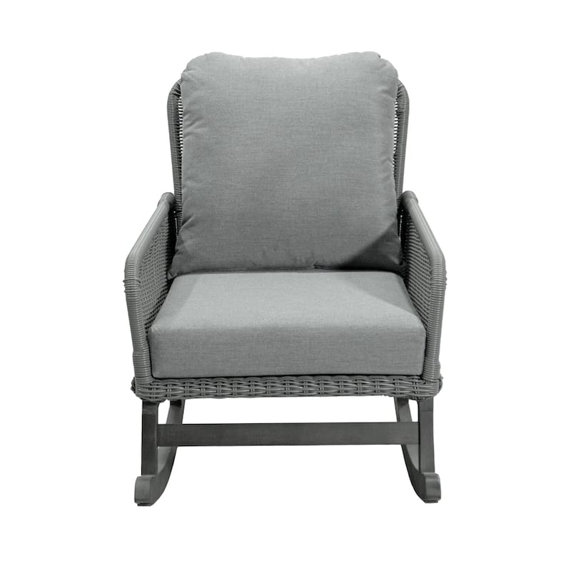 [Set of 2] Contemporary Minimalist Beige Wicker Rocking Chair