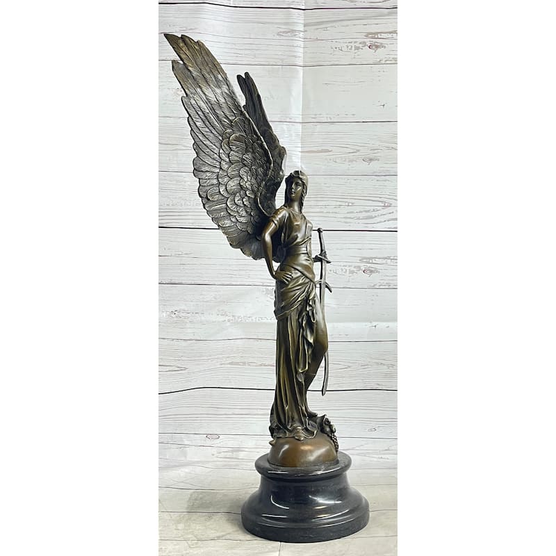 Angel With Sword Clical Bronze Statue Sculpture Signed Art Indoor Outdoor 25 Inches X 8 Inches