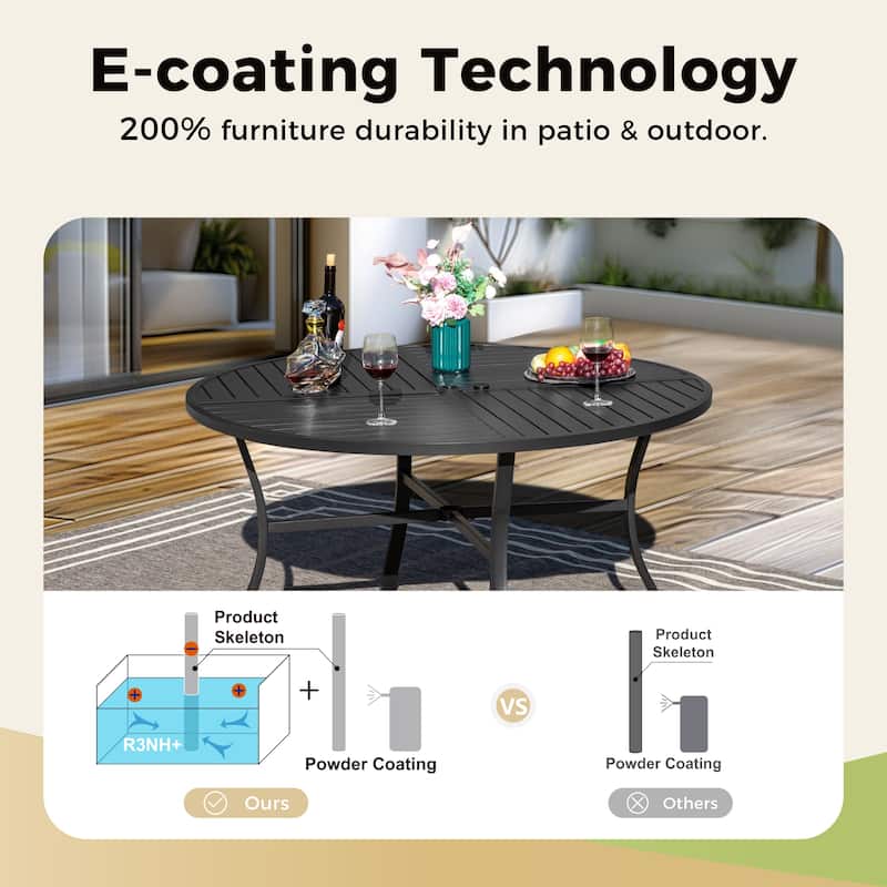 MAISON ARTS 5/7 Pieces Outdoor Patio Dining Set with Umbrella-hole RoundTable and Textilene Dining Chairs