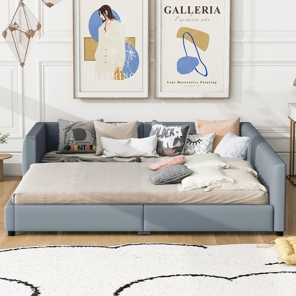 slide 2 of 36, Platform Bed & Daybed Sectional Upholstered Bed Mother & Child Bed Grounded Bed Stripe Upholstered Bed- Queen & Twin XL Size Grey - Queen