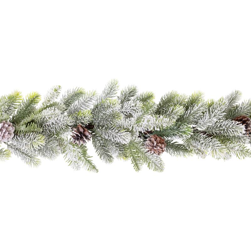 Flocked Pine and Pinecones Artificial Christmas Garland - 5.5' x 10" - Unlit