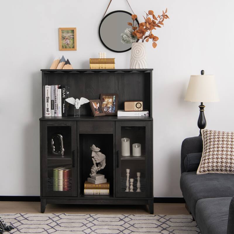 Costway 2-Door Buffet Bar Cabinet Kitchen Storage Sideboard Wine Rack