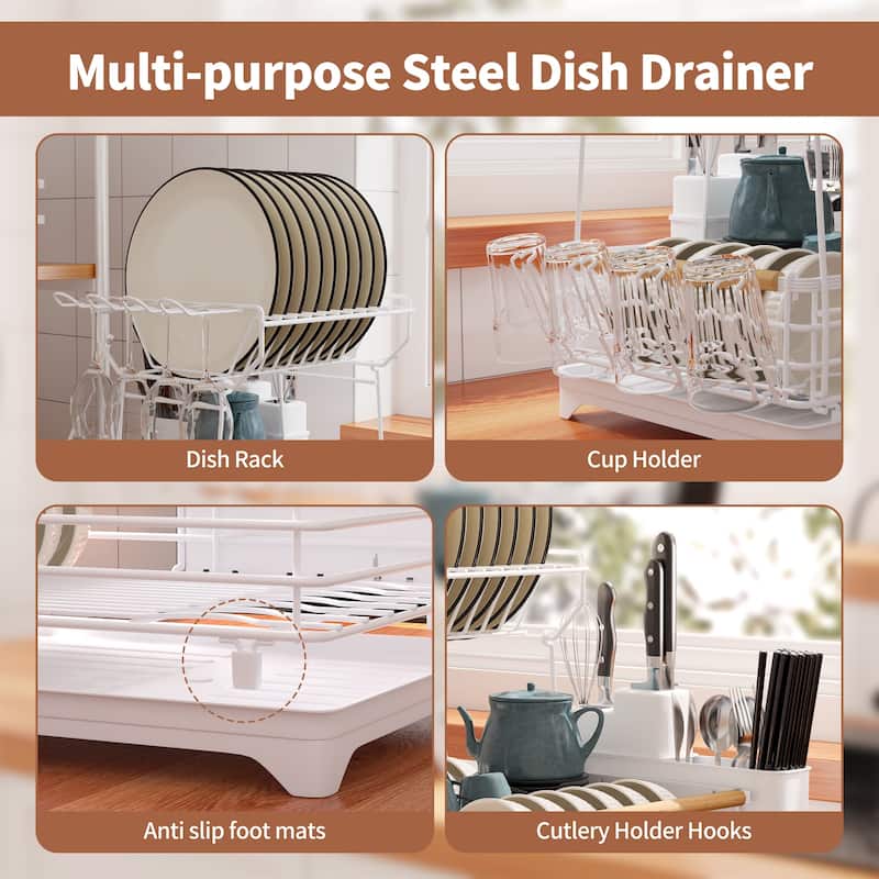Double-Layer Dish Rack with Bamboo Handle