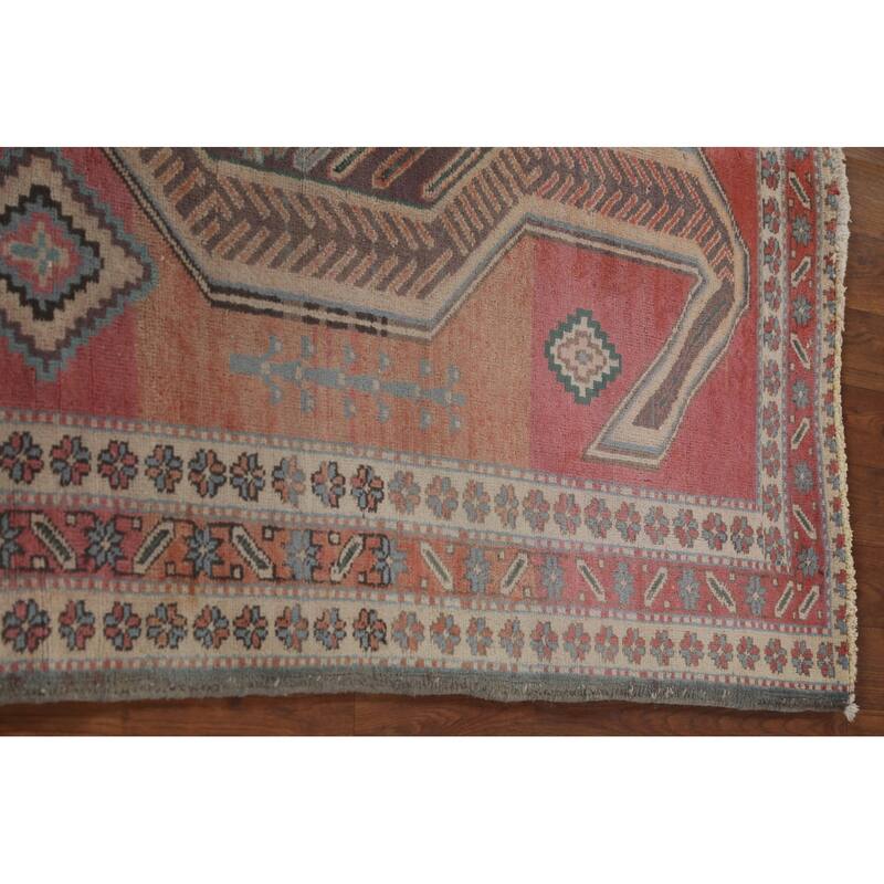 Geometric Ardebil Persian Vintage Runner Rug Hand-Knotted Wool Carpet - 4'4" x 9'6"