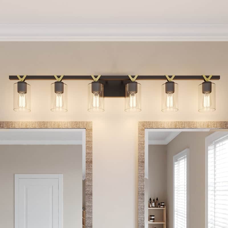 Roundhil 6-lights Farmhouse Faux Wood Grain Bathroom Vanity Light with UL Certified - 49'' W x 8'' H x 5'' D