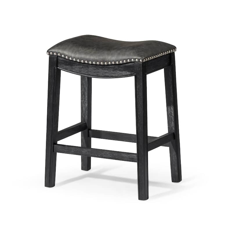 Maven Lane 26" Adrien Saddle Kitchen Counter Height Stool - Aged Black Vegan Leather