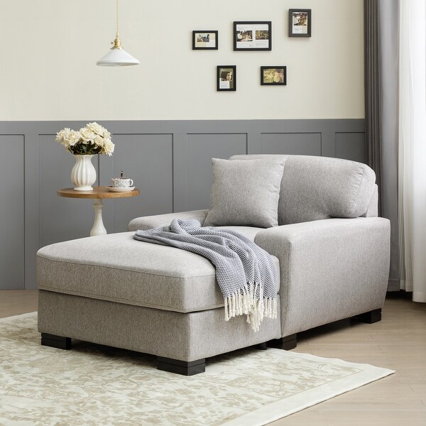 Modern Mid Century Indoor Oversized Chaise Lounger Comfort Sleeper Sofa with Pillow and Soild Wood Legs Velvet Grey