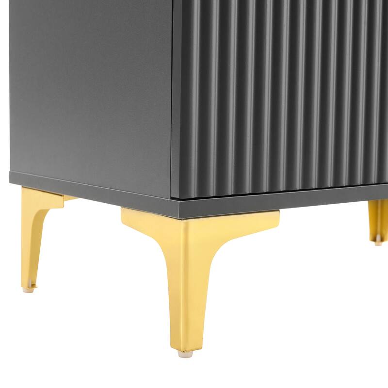 Modern Hall Tree, Wood Coat Rack with 8 Gold Hooks and Legs, Entryway Upholstered Bench with Adjustable Shelves & Doors