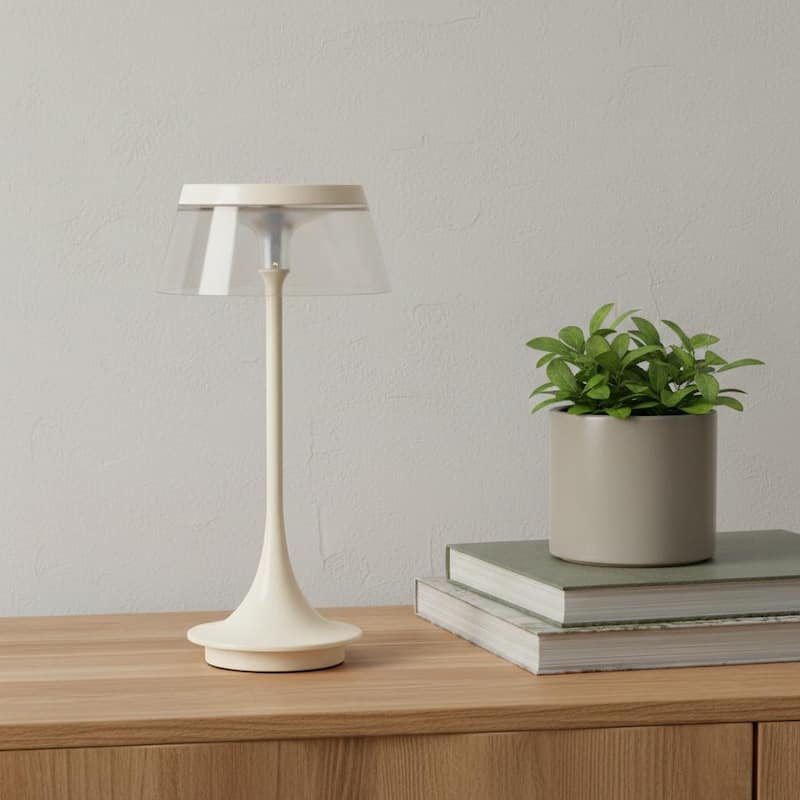 HomeRoots 11" White Geometric Modern Industrial Battery Operated Desk Lamp - 5.00 in. x 10.50 in. x 5.00 in. - White - 5.00 in. x 10.50 in.  x 5.00 in.