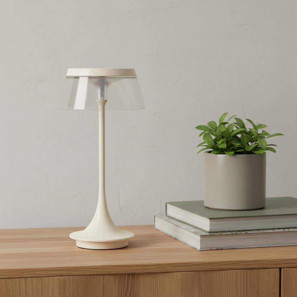 HomeRoots 11" White Geometric Modern Industrial Battery Operated Desk Lamp - 5.00 in. x 10.50 in. x 5.00 in.