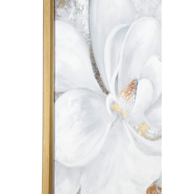 White Canvas Handmade Floral Framed Wall Art with Gold Frame